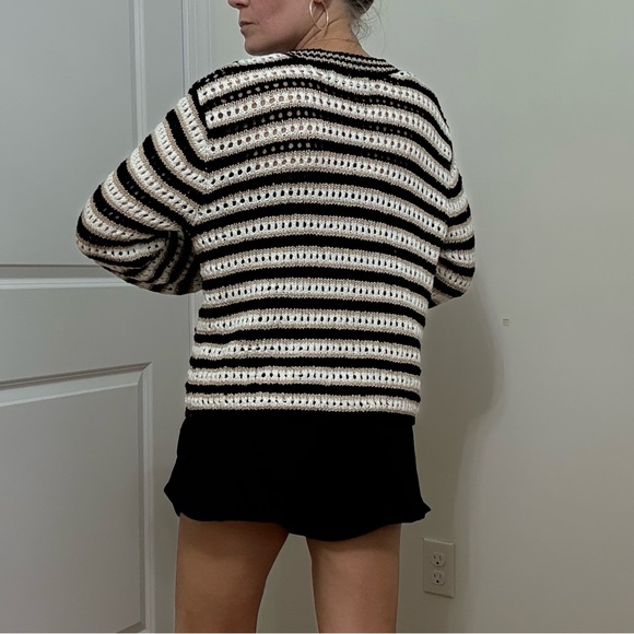 Striped Black, White and Gold Women's Sweater - Picture 8 of 12